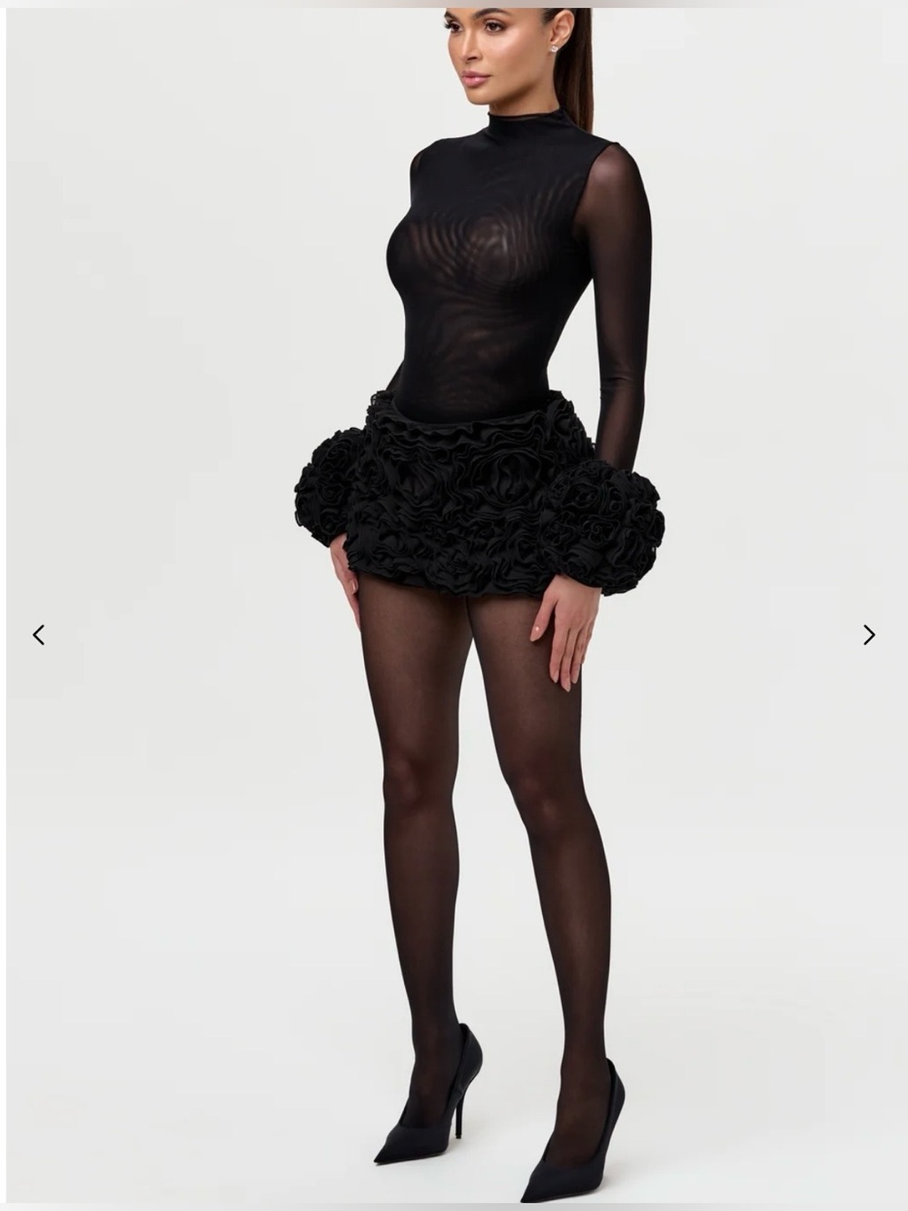 Naked Wardrobe Chiffon Roses Mini Skort Black